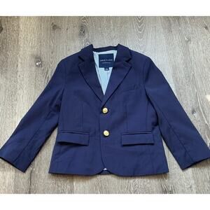 Janie and Jack Boys Classic Navy Blue Wool Blazer Sz 5 Gold Button Formal Jacket